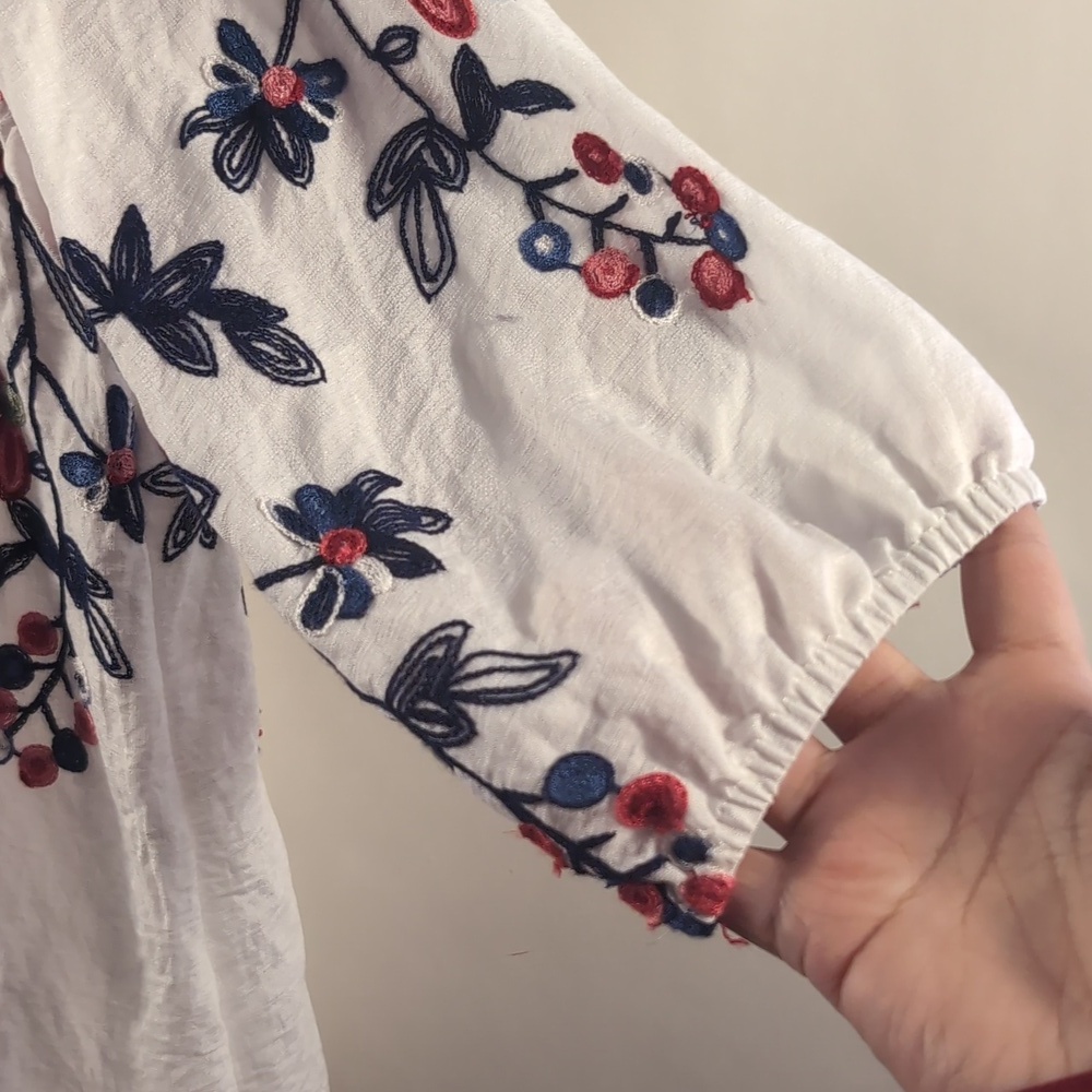 Ana Rosa| Boho Floral Embroidered Blouse White - Size 2XL - Picture 5 of 10